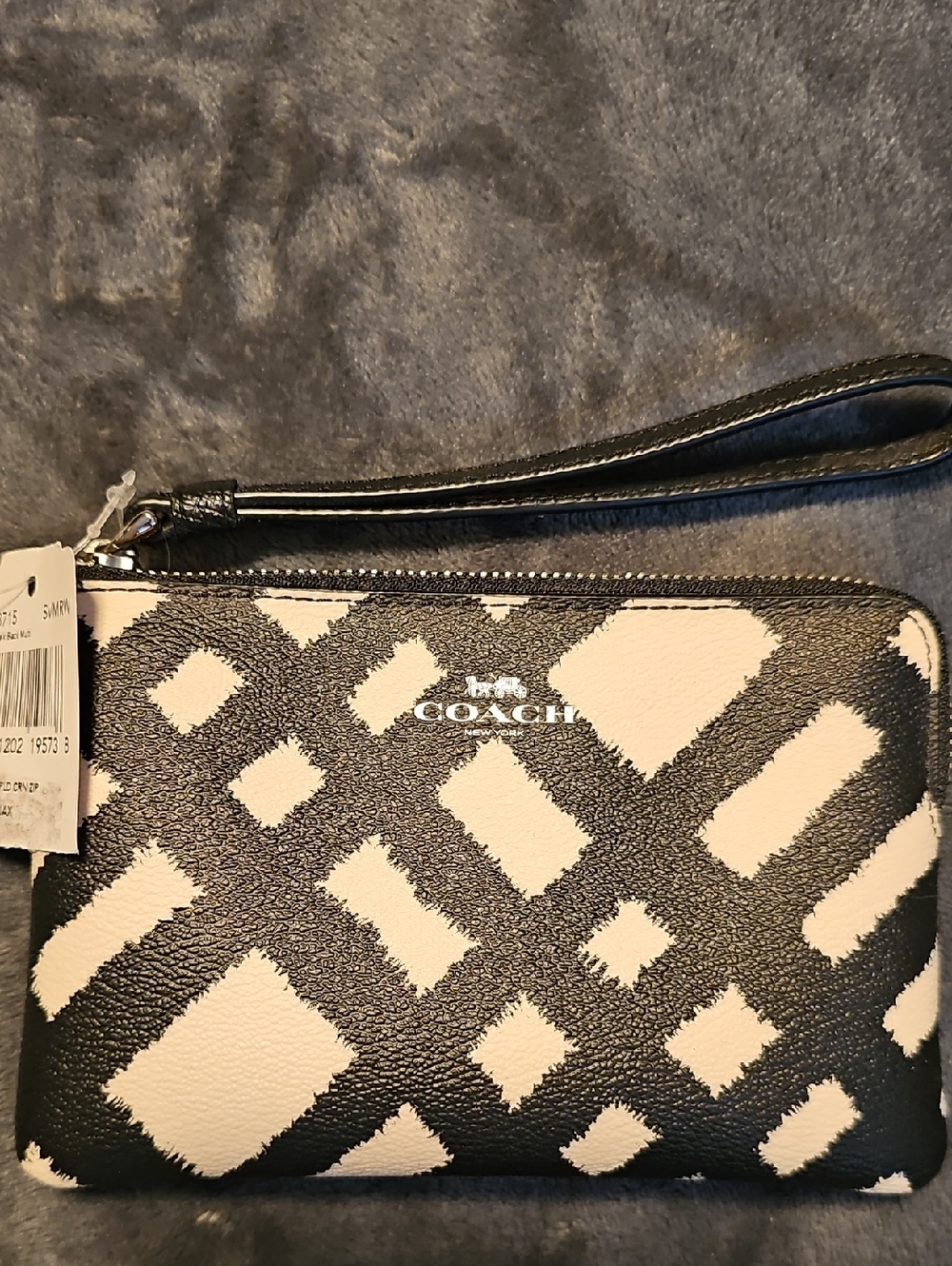 Coach Black and White Geometric Signature Wristlet